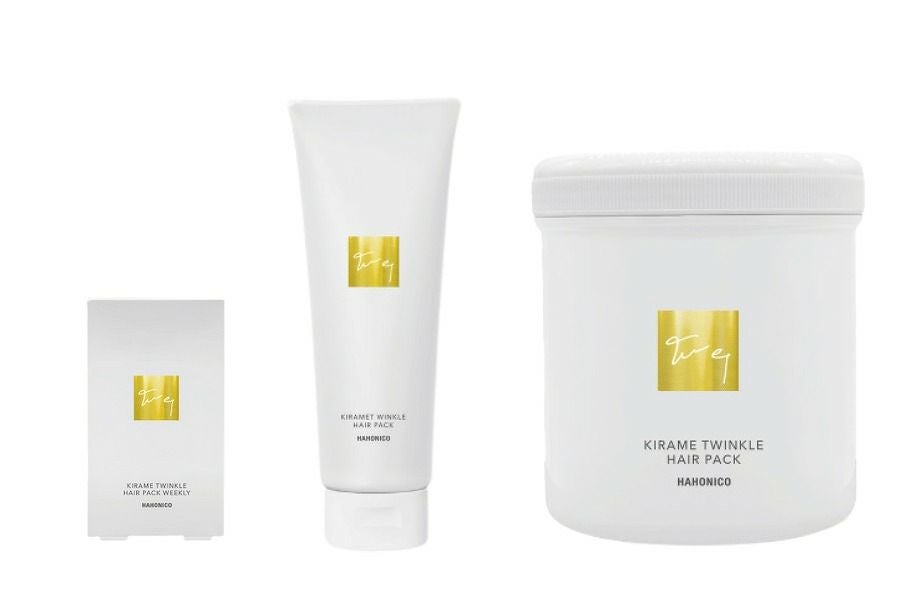 ハホニコ キラメトゥインクル ヘアパック 240g・500gとヘアパック ウィークリー 10g×5の外装