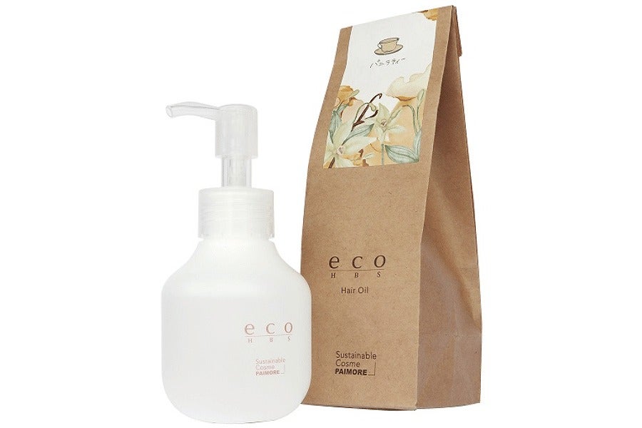 eco HBS ヘアオイル バニラティー80mLのポンプボトルと紙製外装