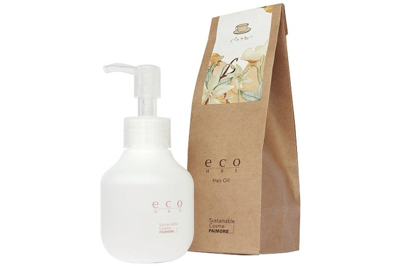 eco HBS ヘアオイル バニラティー80mLのポンプボトルと紙製外装