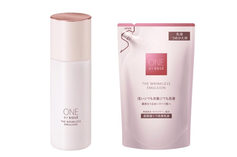 ONE BY KOSÉ ザ リンクレス エマルジョン 135mL本体と115mLつめかえ用の外観