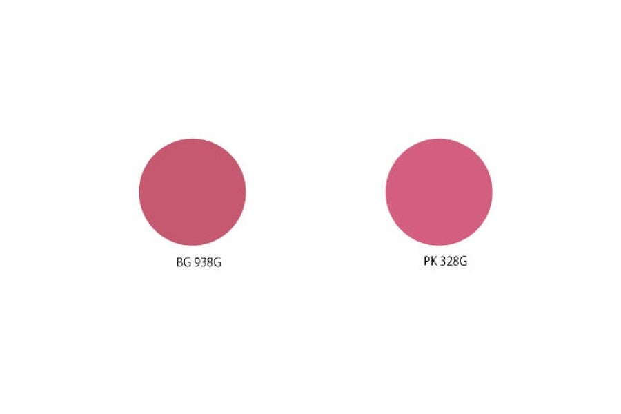 キヌケアグローアップ グリーム BG 938 GとPK 328 Gのカラースウォッチ