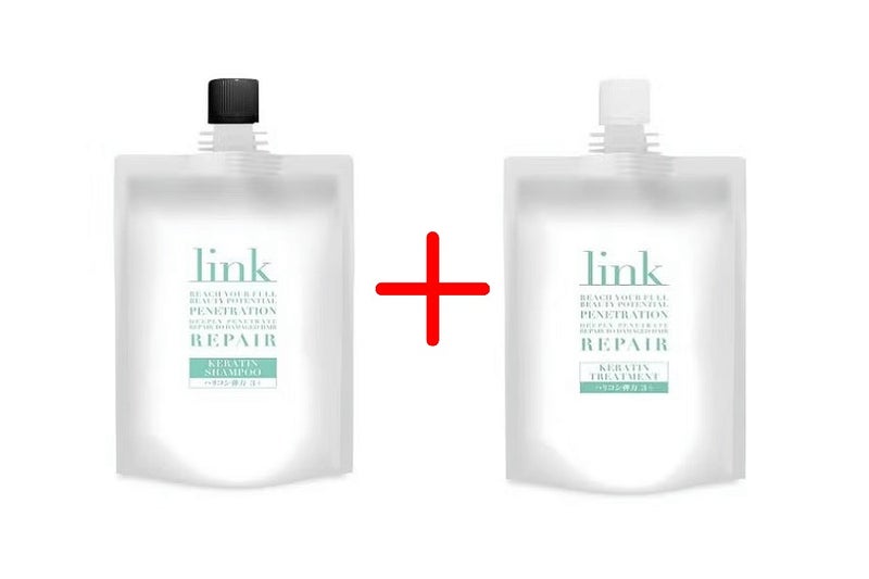 link ケラチンシャンプー200ml（黒キャップ）とケラチントリートメント200g（白キャップ）のPPTセット