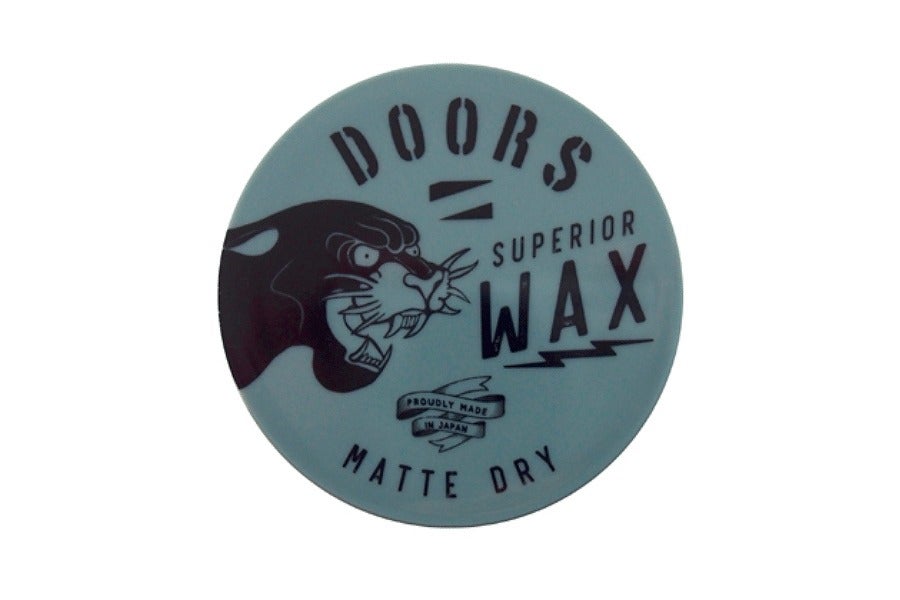 DOORS ワックス マットドライの容器上面（青緑色・黒いパンサーのイラスト）